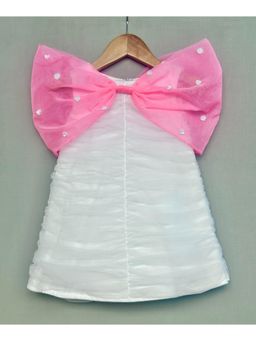 LABEL NEETI - Ruched Detailed Knee Dress In Net with Pink Organza Bow