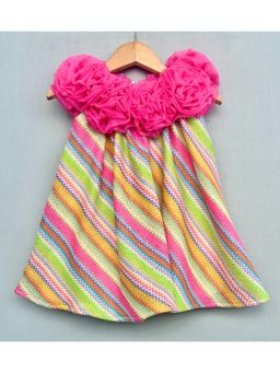 LABEL NEETI - Vibrant Multicolour Knee Dress with Handmade Soft Organza Flowers