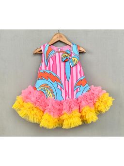 LABEL NEETI - Pink Abstract Print Tutu Knee Dress with Soft Net