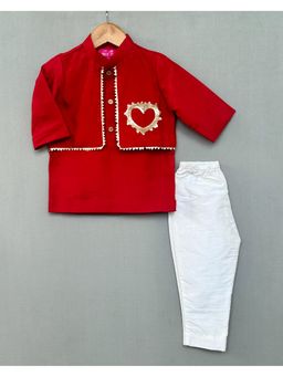 LABEL NEETI - Sequin Heart Embroidered Attached Jacket with Kurta & Pant (Set of 2)