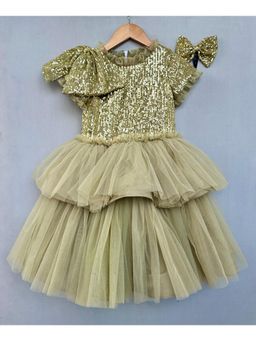 LABEL NEETI - Dazzling Green & Gold Sequin Gown with Hairclip