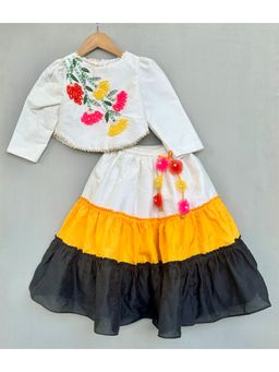 LABEL NEETI - Floral Hand Embroidered Top with Tiered Lehenga (Set of 2)