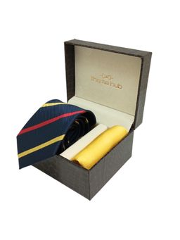 The Tie Hub - Blue Stripe Microfiber Necktie With Solid Pocket Sqaure Combo Set for Men