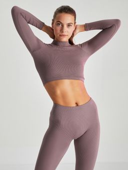 LC WAIKIKI - Stand Up Collar Straight Long Sleeve Crop Seamless Womens Outdoor T-Shirt