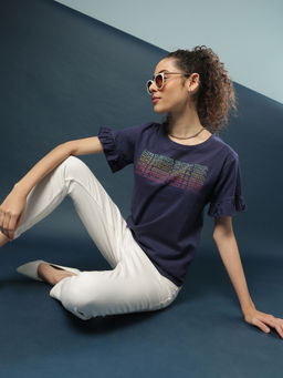 PINACOLADA - Navy Blue Women Printed Casual Top