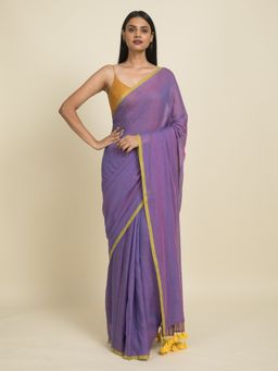 Suta - Lavender Cotton Saree with Yellow Tassels