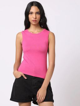 GAP - Women Pink Cotton Blend Round Neck Top