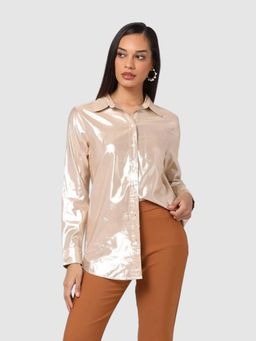 GAP - Women Beige Metallic Full Sleeve Button-Down Shirt