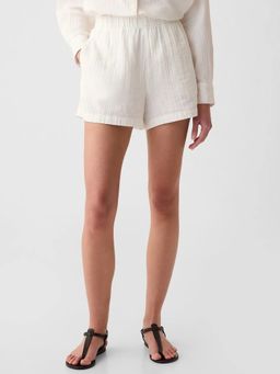 GAP - Women Off White Crinkle Gauze Regular Fit Shorts