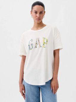 GAP - Women Off White Round Neck Logo T-shirt
