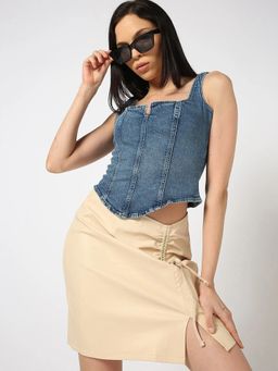 GAP - Women Blue Cotton Square Neck Top