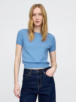GAP - Women Blue Cotton Blend Round Neck Top
