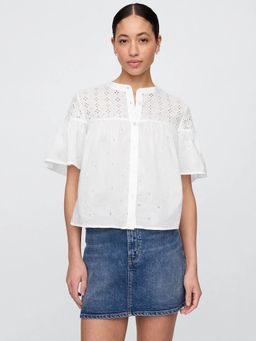 GAP - Women Cotton Round Neck White Top