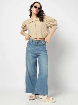 GAP - Women Brown Cotton Collar Neck Top