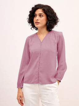 SALT Attire - Women Pink Polyester V-Neck Solid Top