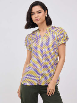 SALT Attire - Women Multi-Color Polyester Mandarin Neck Geometric Top