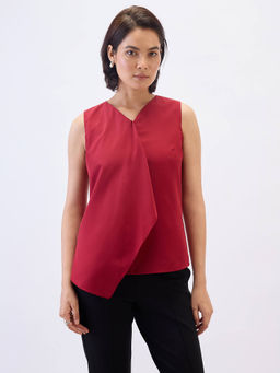 SALT Attire - Women Maroon Crepe V-Neck Solid Top