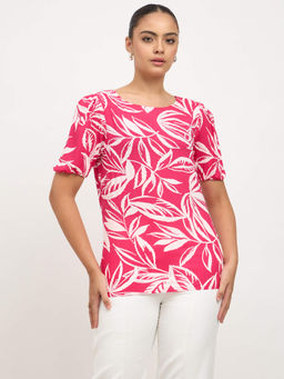 SALT Attire - Women Pink Viscose Rayon Boat Neck Printed Top