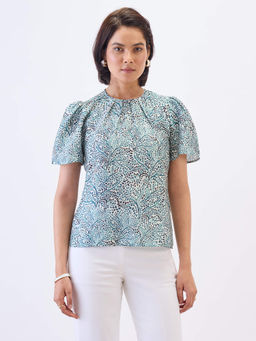 SALT Attire - Women Green Satin Round Neck Floral Top
