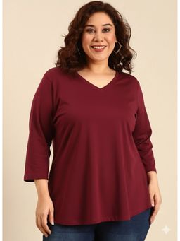 THE PINK MOON - Women Burgundy Viscose V-Neck Top