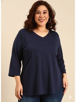 THE PINK MOON - Women Navy Blue Viscose V-Neck Top