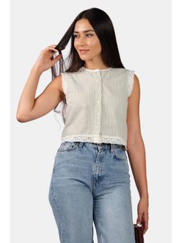Virgio - Green Stripes Cotton Round Neck Sleeveless Crop Top