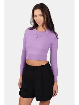 Virgio - Lavender Viscose Scallop Hem Crop Knit Round Neck Full Sleeves Top