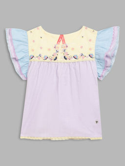 Blue Giraffe - Girls Multi-Color Color-Blocked Round Neck Short Sleeves Top