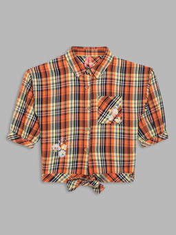 Blue Giraffe - Girls Multi-Color Checked Spread Collar Shirt