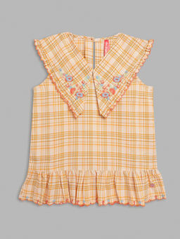 Blue Giraffe - Girls Yellow Checked V-Neck Sleeveless Top