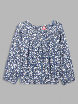 Blue Giraffe - Girls Multi-Color Floral Round Neck Full Sleeves Top