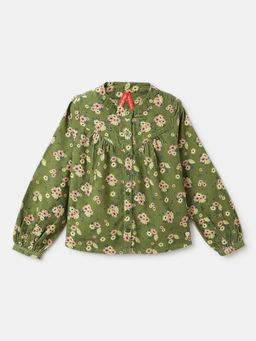 Blue Giraffe - Girls Green Floral Full Sleeves Top