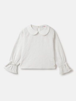 ELLE - Girls White Self-Design Full Sleeves Top