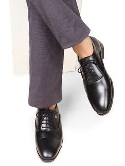 Carlton London - Men Black Classic Lace-Up Formal Derby Shoes