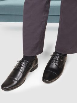 Carlton London - Men Black Classic Cap-Toe Derby Shoes
