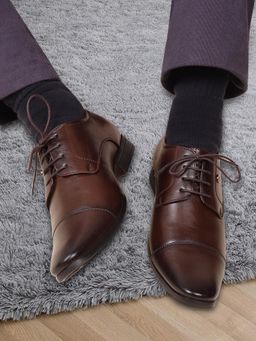 Carlton London - Men Brown Classic Cap-Toe Derby Shoes