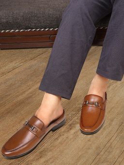 Carlton London - Men Tan Textured with Metallic Accent Loafers