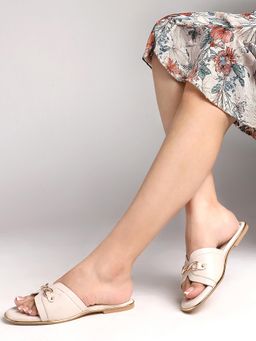 Carlton London - Women White Chic Embellished Slide Flats