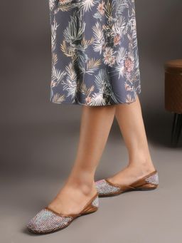 Carlton London - Women Brown Shimmering Stone Embellished Ethnic Jutties