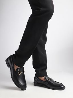 Carlton London - Men Black Smooth Finish Slip-On with Buckle Detail Loafers
