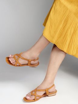 ELLE - Women Tan Strappy Back-Strap Sandals