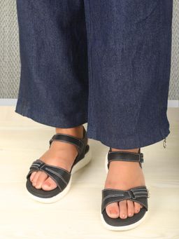 ELLE - Women Black Adjustable Strap Supportive Sandals