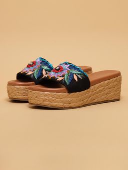 ERIDANI - Lily Black Embroidered Wedges