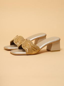 ERIDANI - Nayan Gold Embroidered Heel Sandals