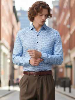 TAHVO - Men Printed Blue Shirt
