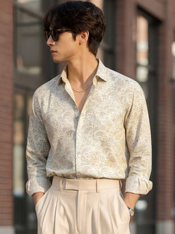TAHVO - Men Printed Cream Shirt