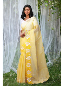 Unnati Silks - Orange Pure Embroidery Kota Saree with Unstitched Blouse