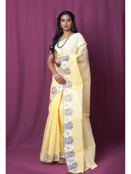 Unnati Silks - Orange Pure Embroidery Kota Saree with Unstitched Blouse