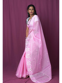 Unnati Silks - Pink Pure Embroidery Kota Saree with Unstitched Blouse