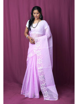 Unnati Silks - Lavender Pure Embroidery Kota Saree with Unstitched Blouse